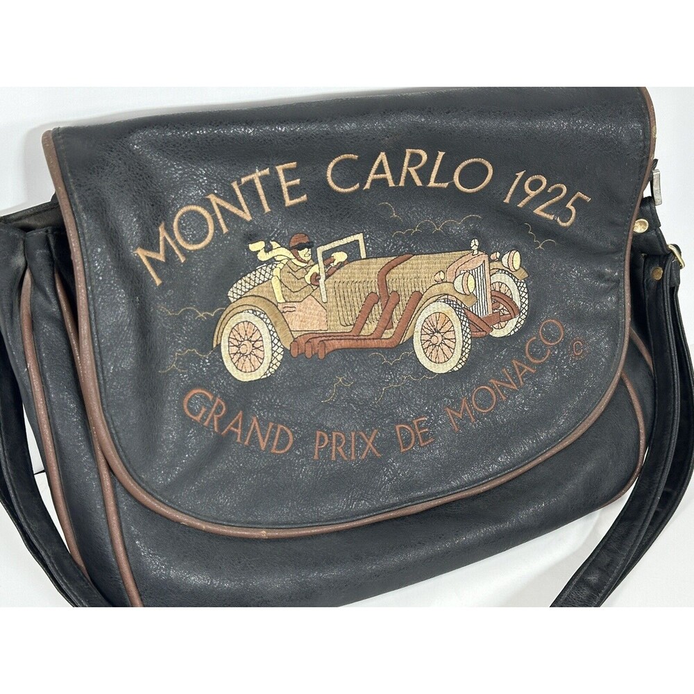 VTG Monte Carlo 1925 Grand Prix de Monaco Messenger Bag Leather 1990s Distressed - Picture 4 of 13